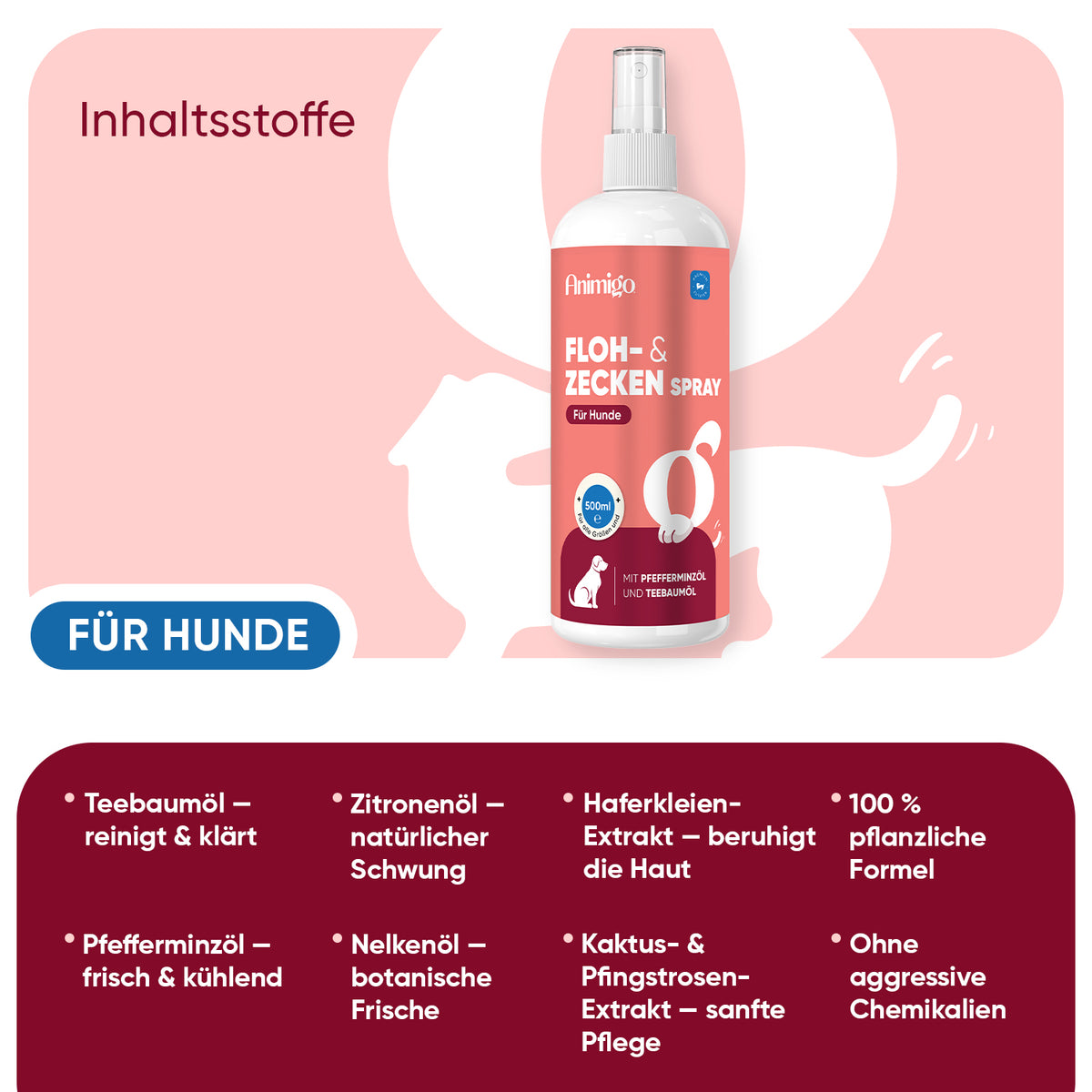 Floh- und Zeckenschutz-Spray für Hunde, 500 ml