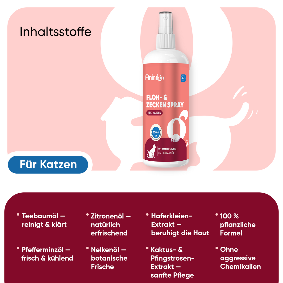 Floh- und Zeckenschutz Spray für Katzen 500 ml