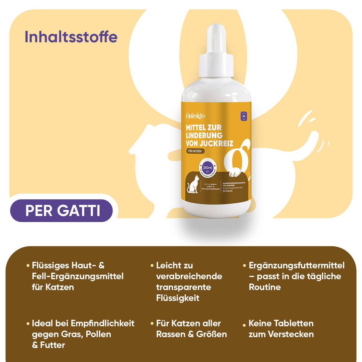 Juckreiz Linderung für Katzen 250 ml Flüssigkeit
