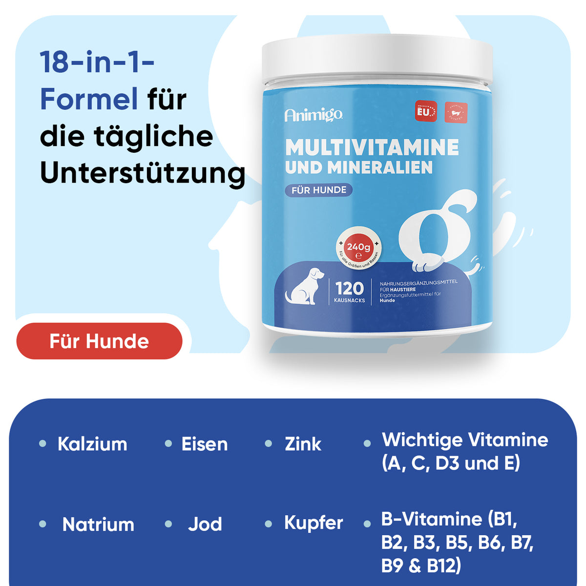 Multivitaminpräparat mit Mineralien für Hunde, 120 weiche Kautabletten