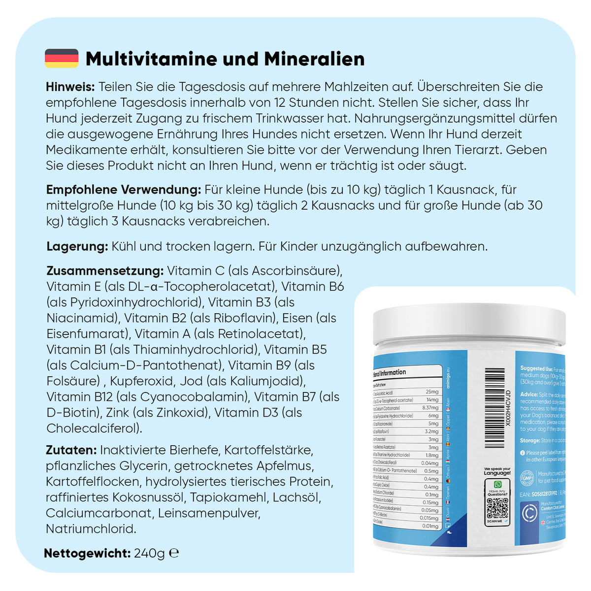 Multivitaminpräparat mit Mineralien für Hunde, 120 weiche Kautabletten
